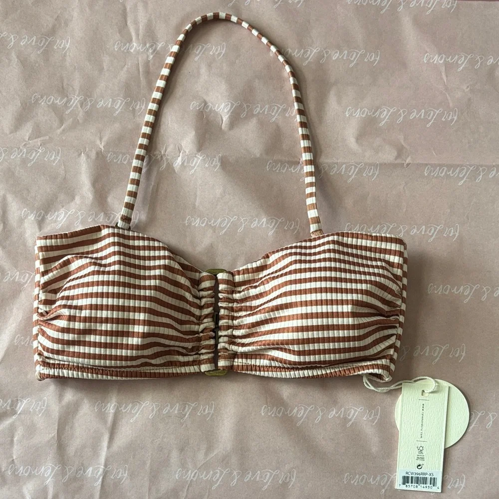 NWT Rylee + Cru XS rust and White Striped Bandeau Bikini Top - Picture 2 of 6